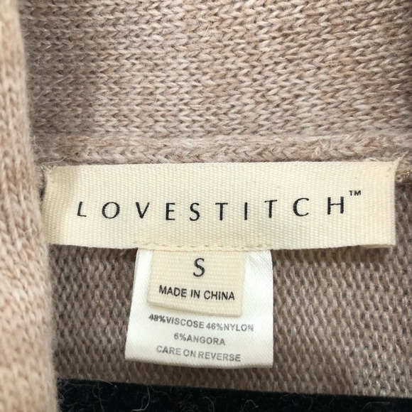 Love Stitch Small Poncho Sweater Cap Pocket Tan - Picture 13 of 13